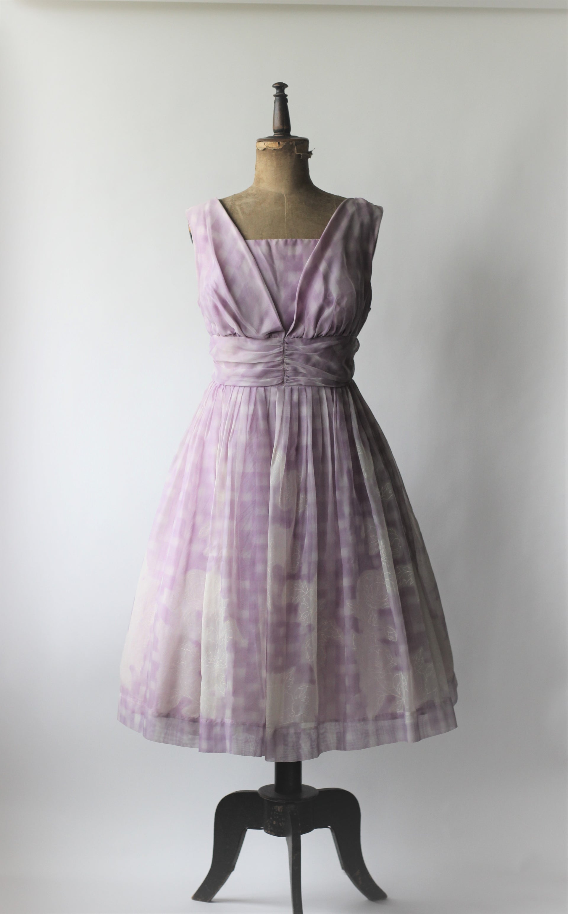 1950s Purple Chiffon Dress //Size L/XL