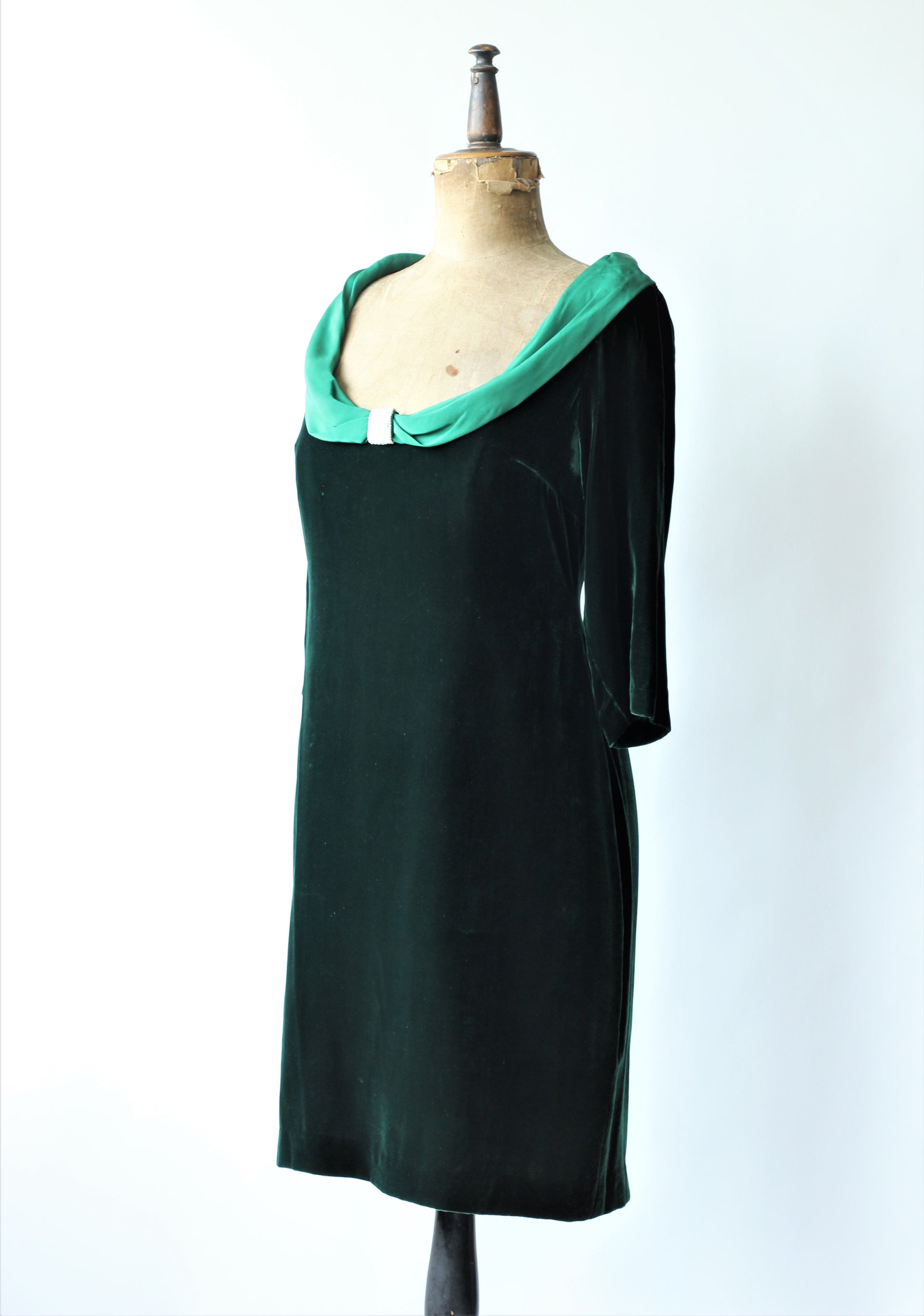 Vintage Green Velvet Cocktail Dress// Size L