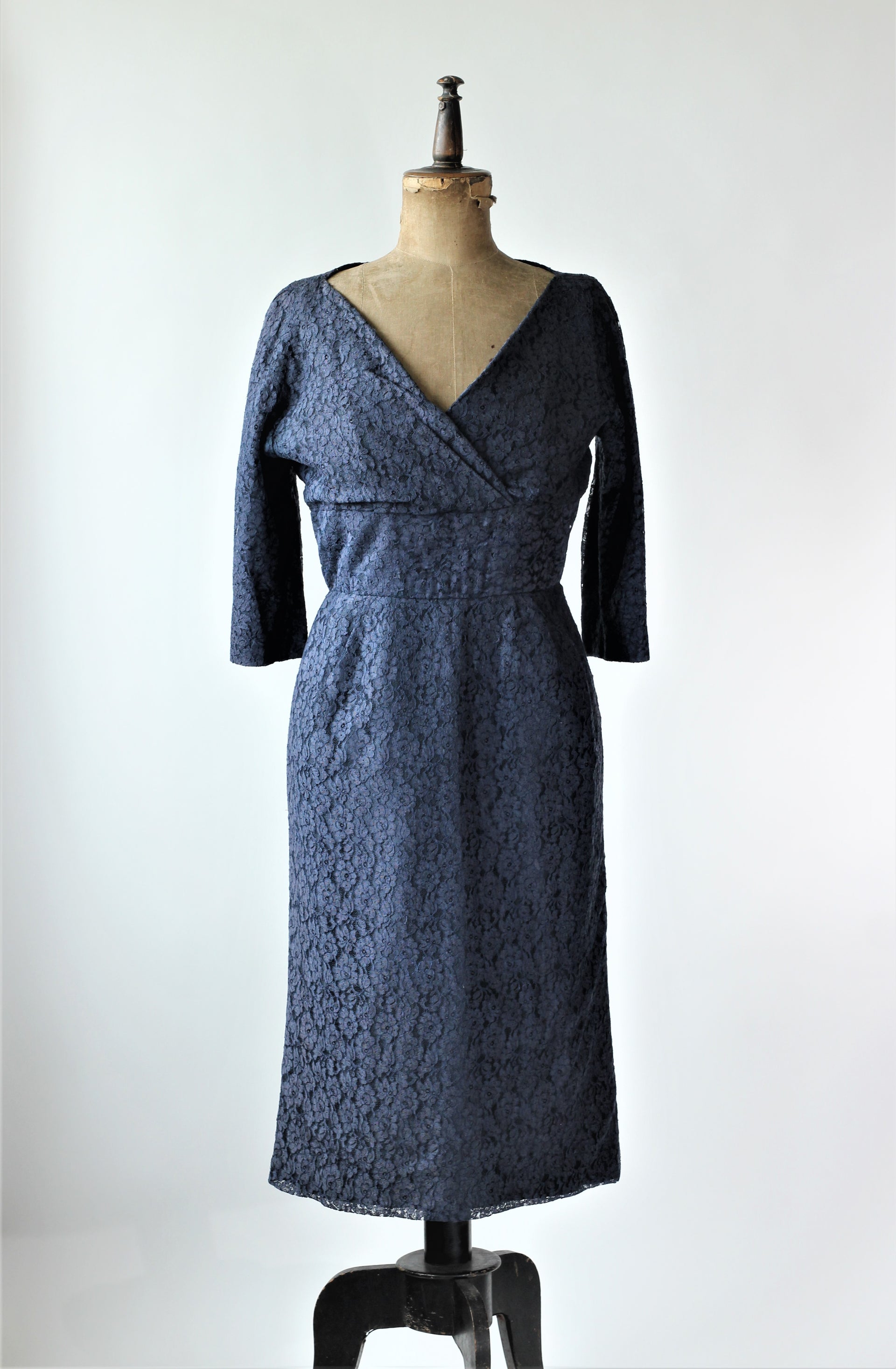 1950s - 1960s Blue Vintage Lace Dress//Hand Made//Size M/L
