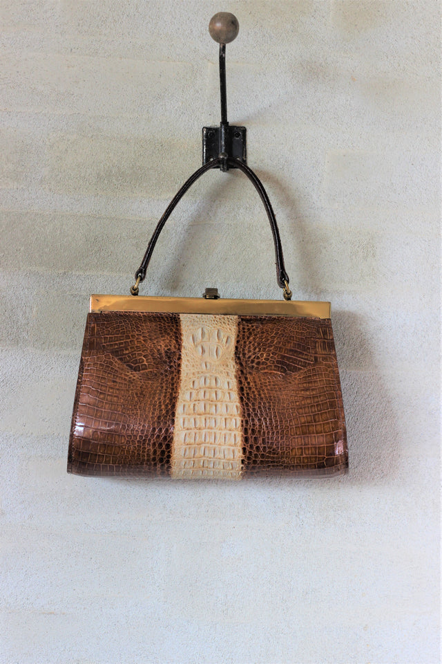 1940s/1950s Leather Top Handle Bag//Box Bag