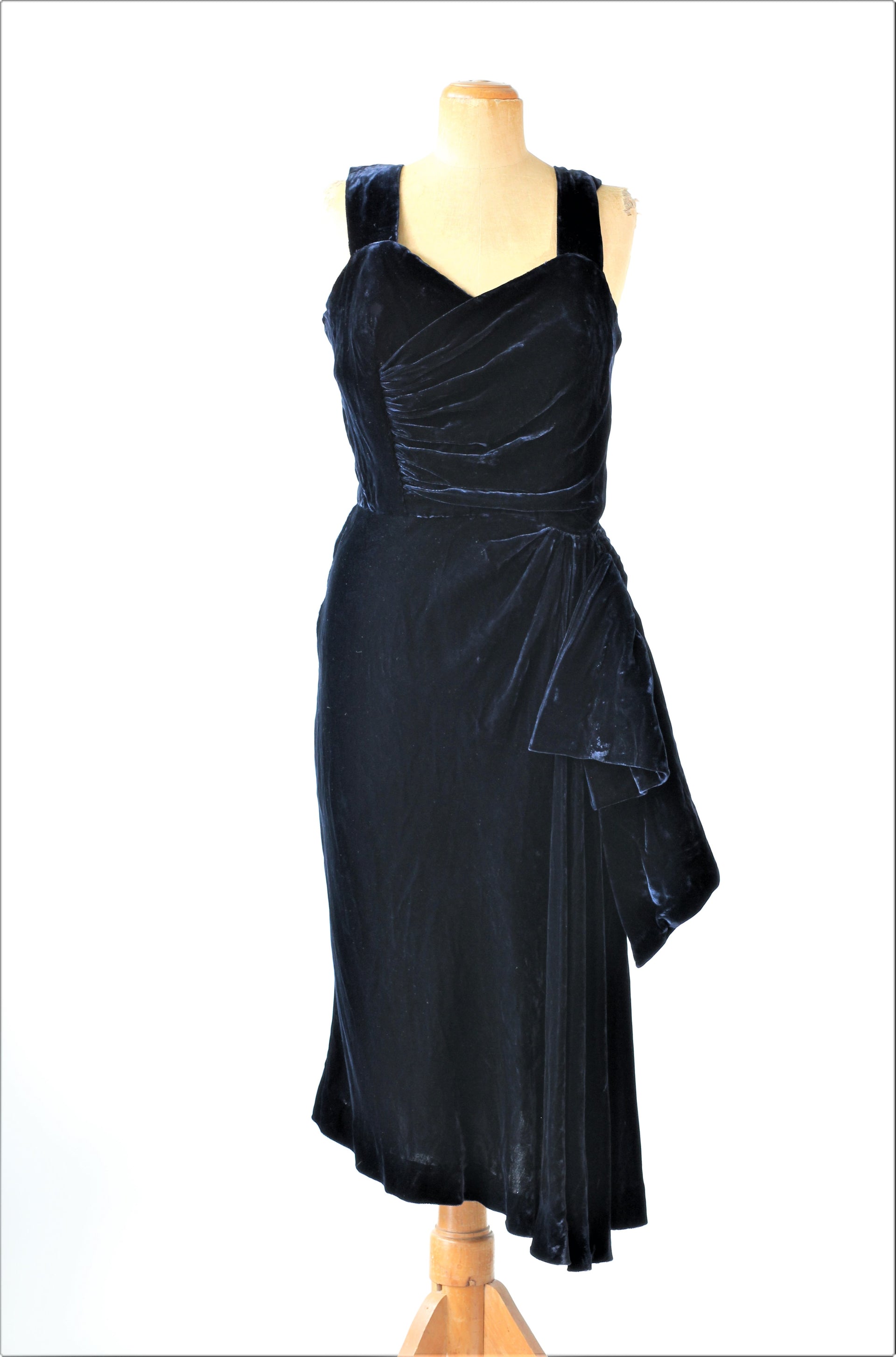 1950s Blue Velvet Silk Dress//Size M