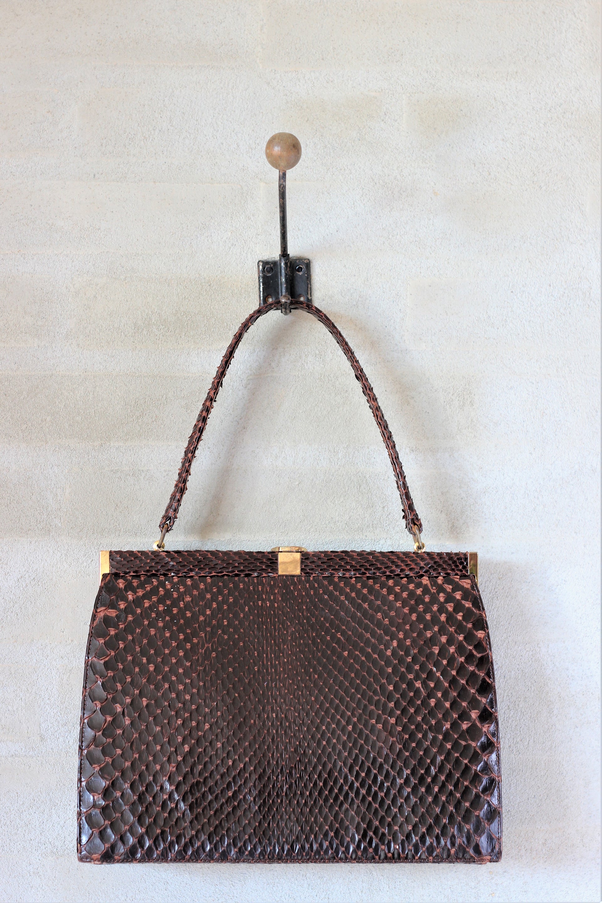 1960s Leather Top Handle Bag with Golden Closure