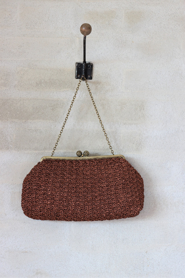1960s Brown Crocheted Bag