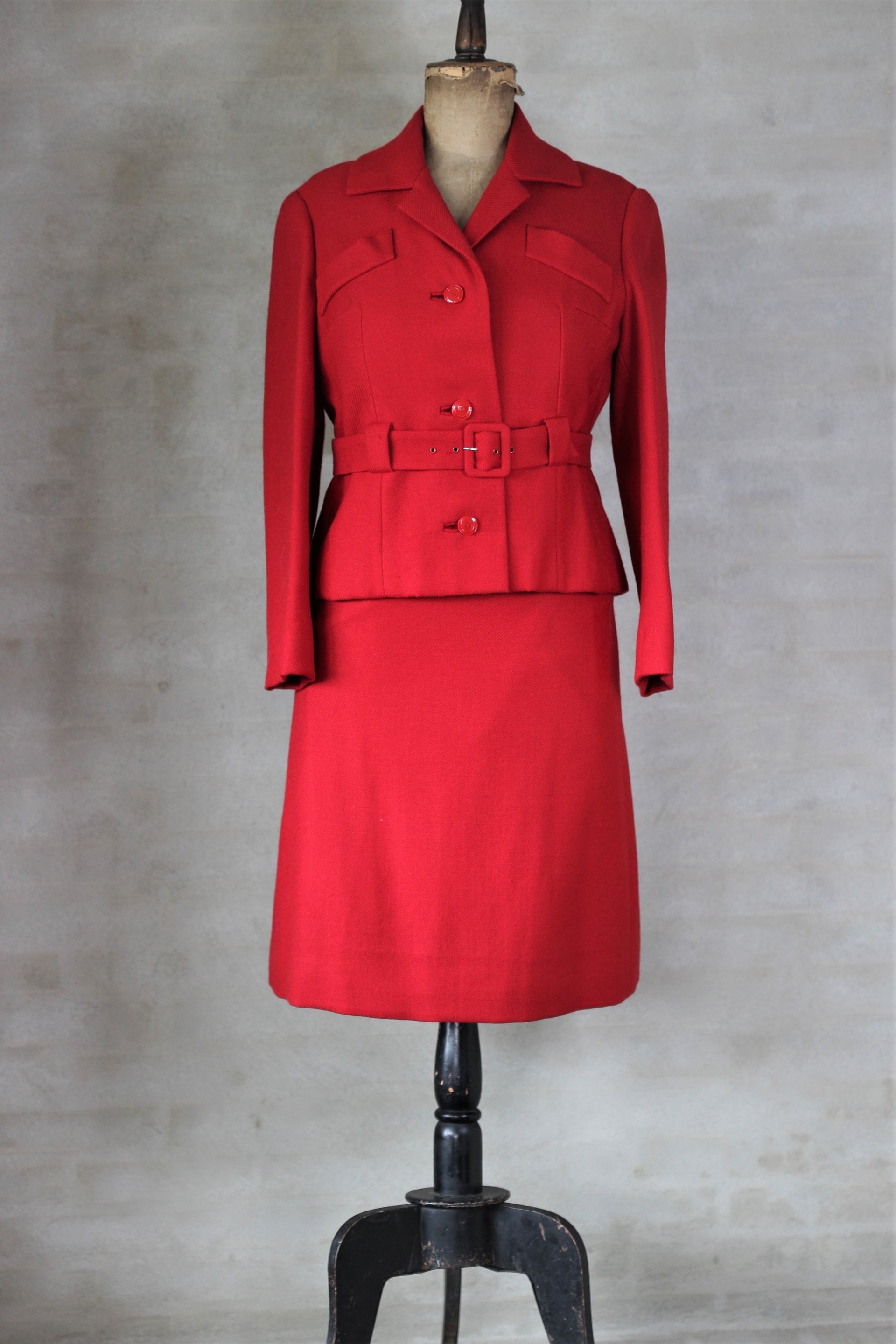 1960s Cherry Wool Skirt Suit// Size M                                   SU5