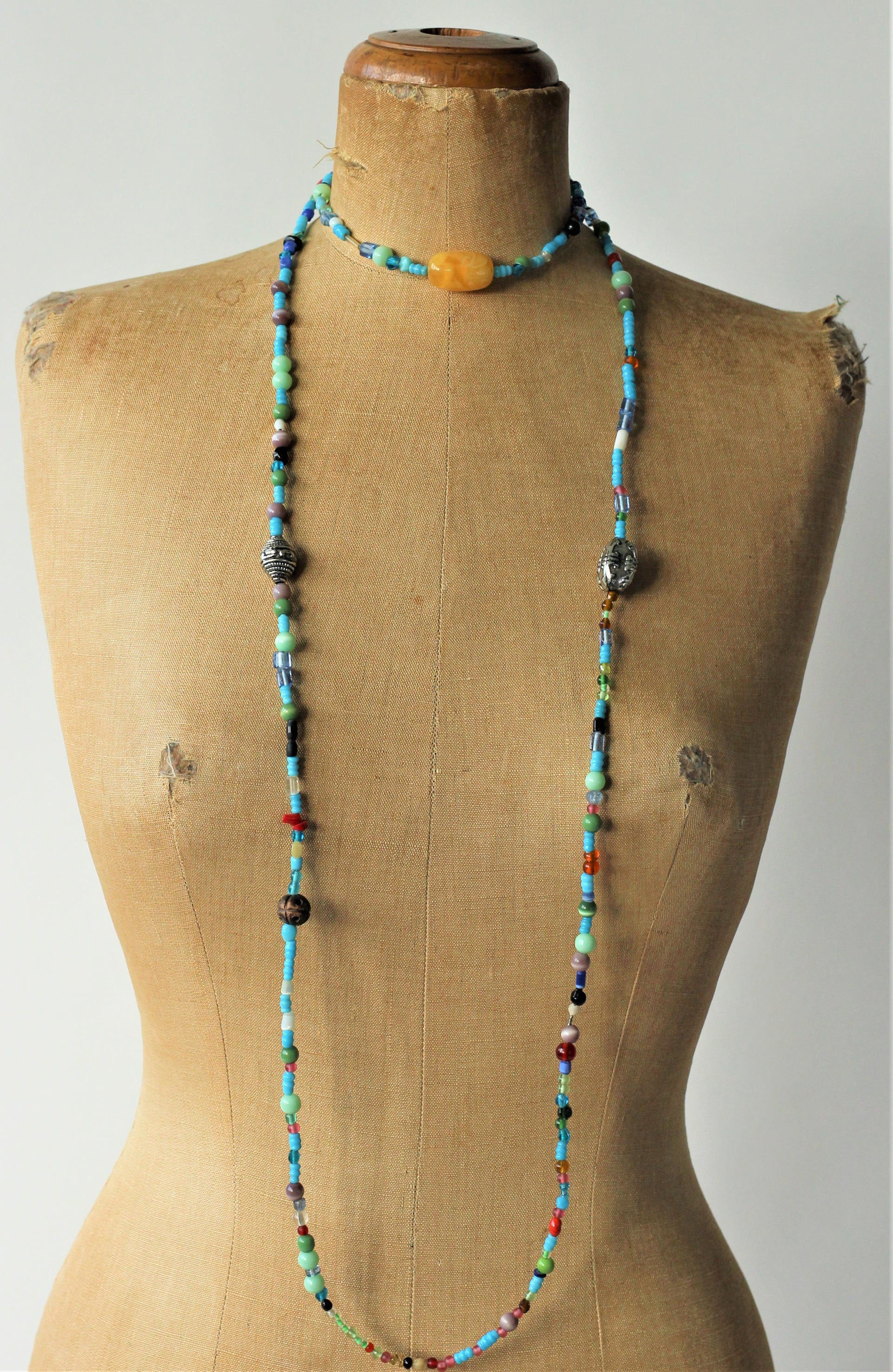 Vintage Long Multi Colored Beads Necklace