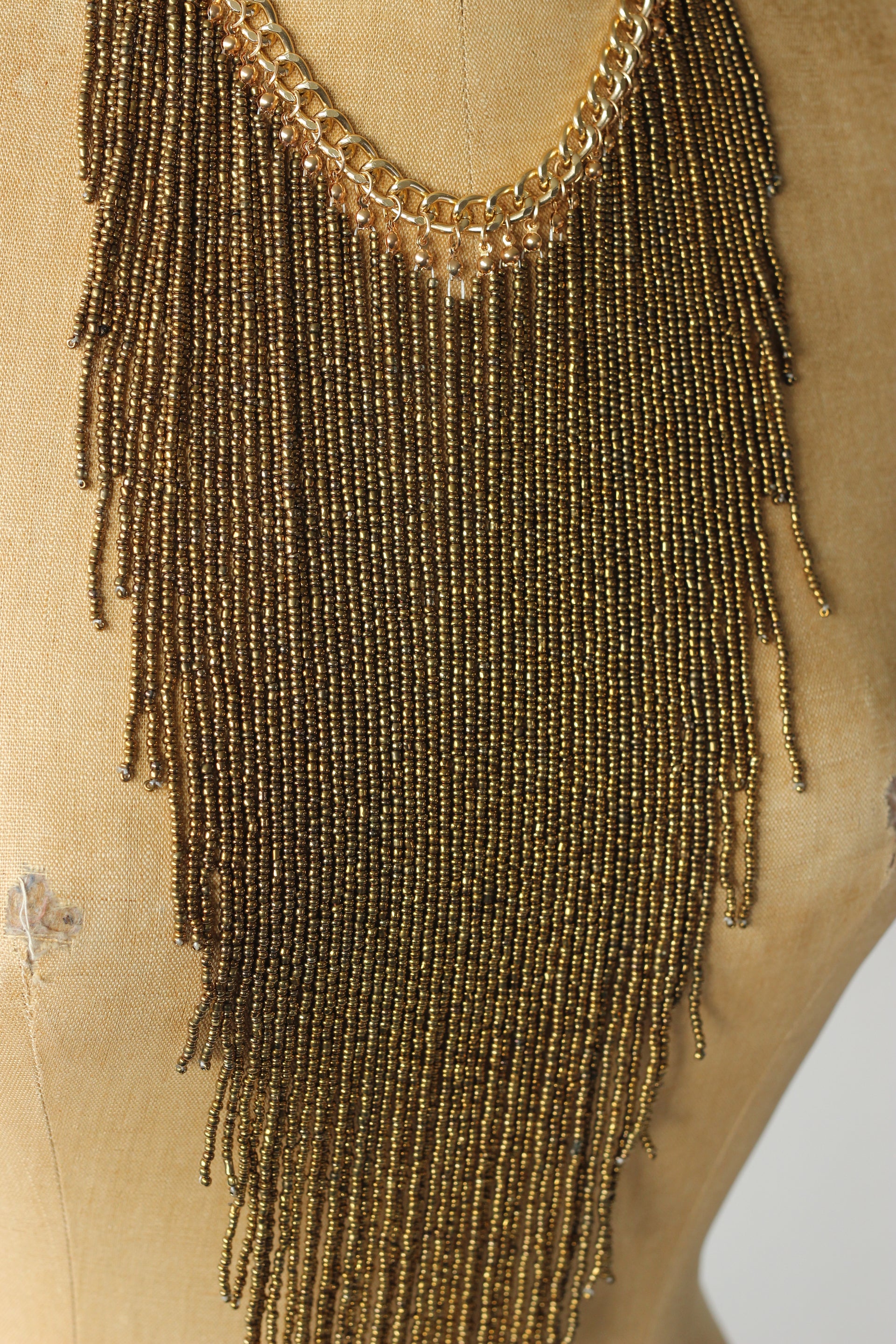 Long Necklace with Gold Glass Beads.