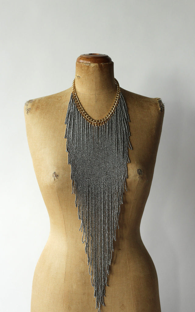 Long Necklace with Silver Glass Beads.