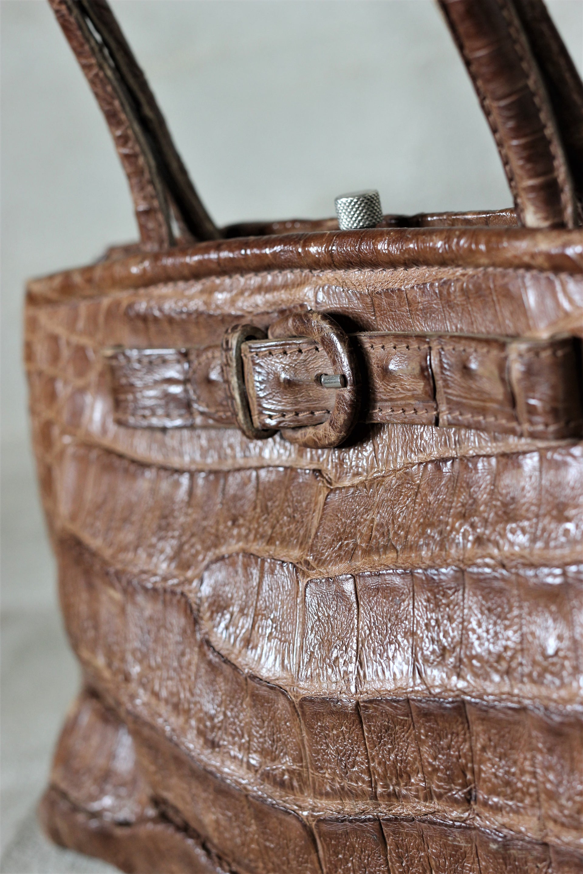 1960s Leather Top Handle Bag With small Belt