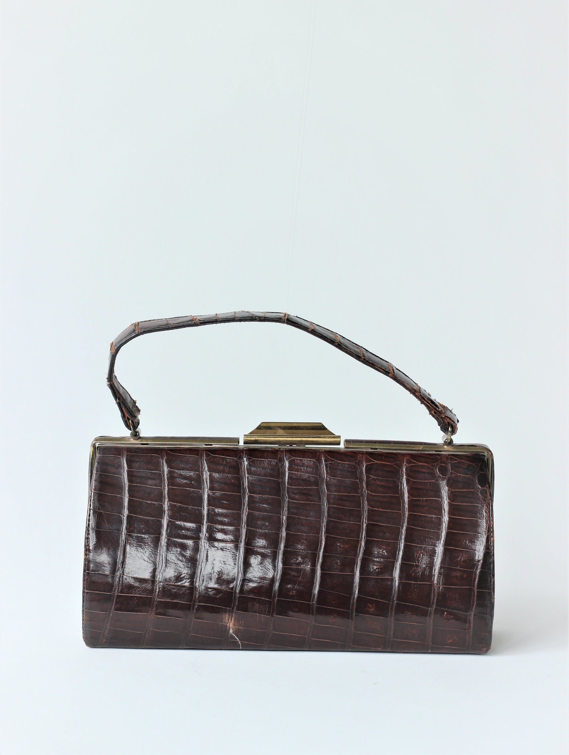 1950s Crocodile Leather Top Handle Bag with Golden Closure