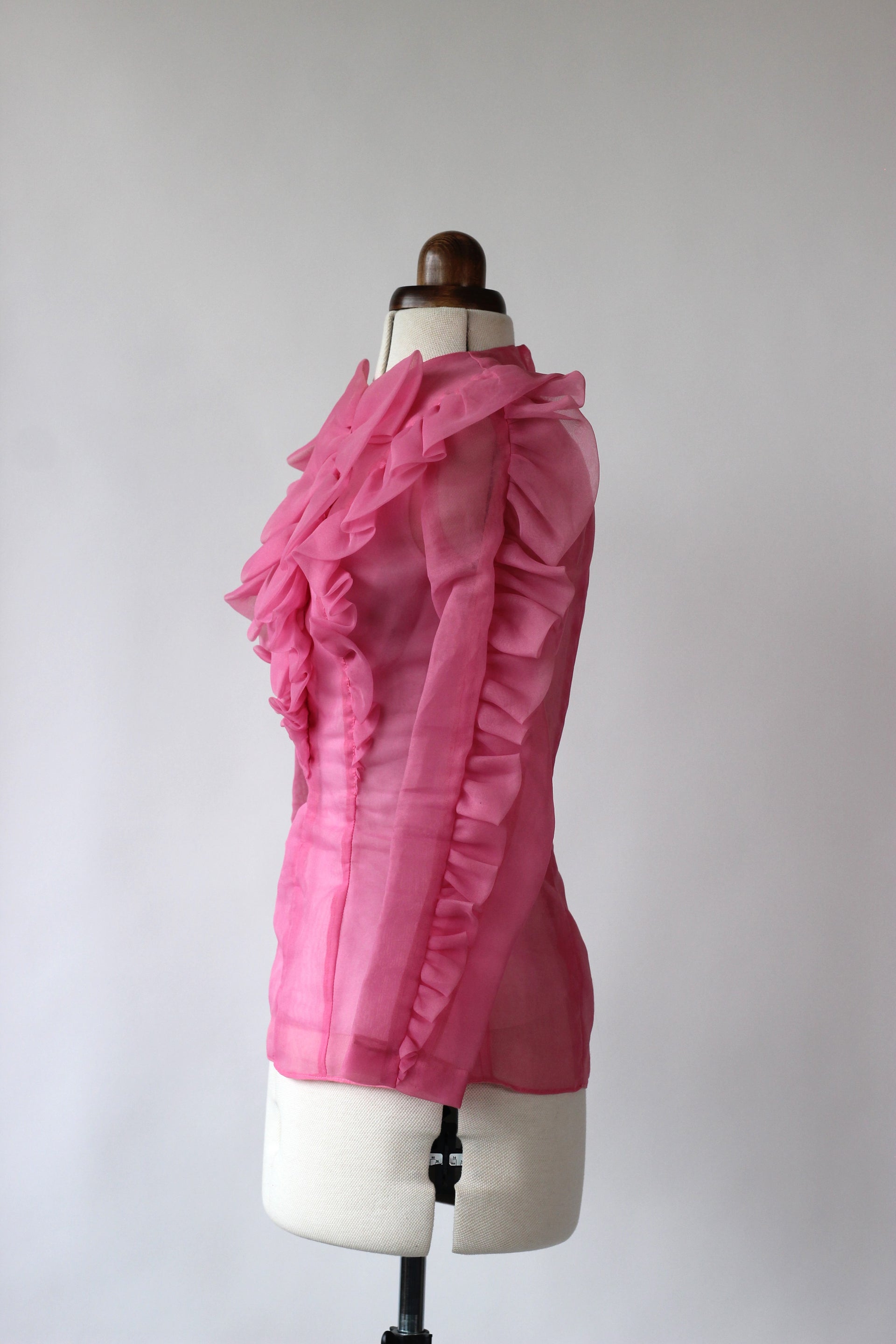 1980s Designer Pink Organza Silk Blouse//Size XS/S