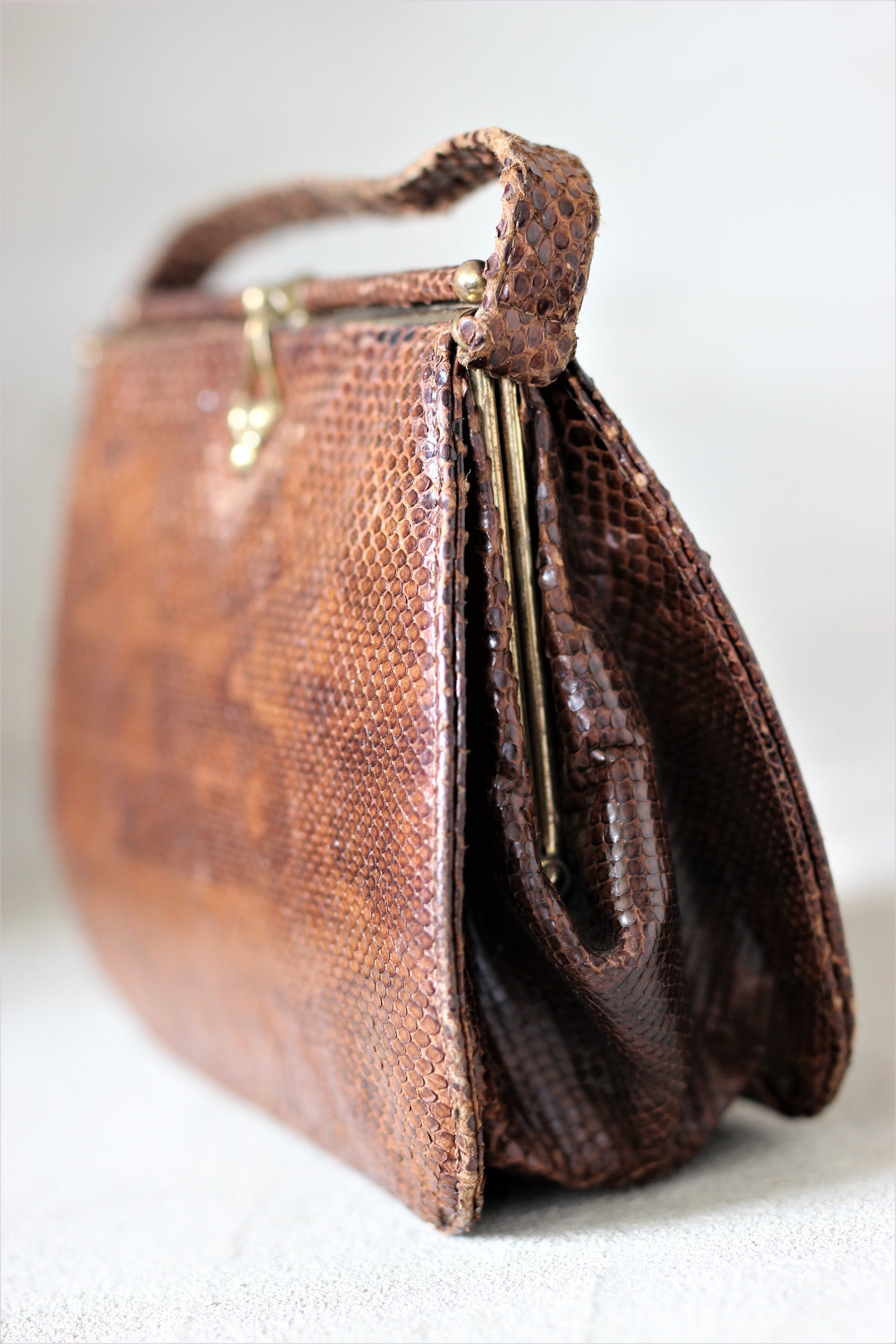 1940s/1950s Leather Top Handle Bag with Golden Closure