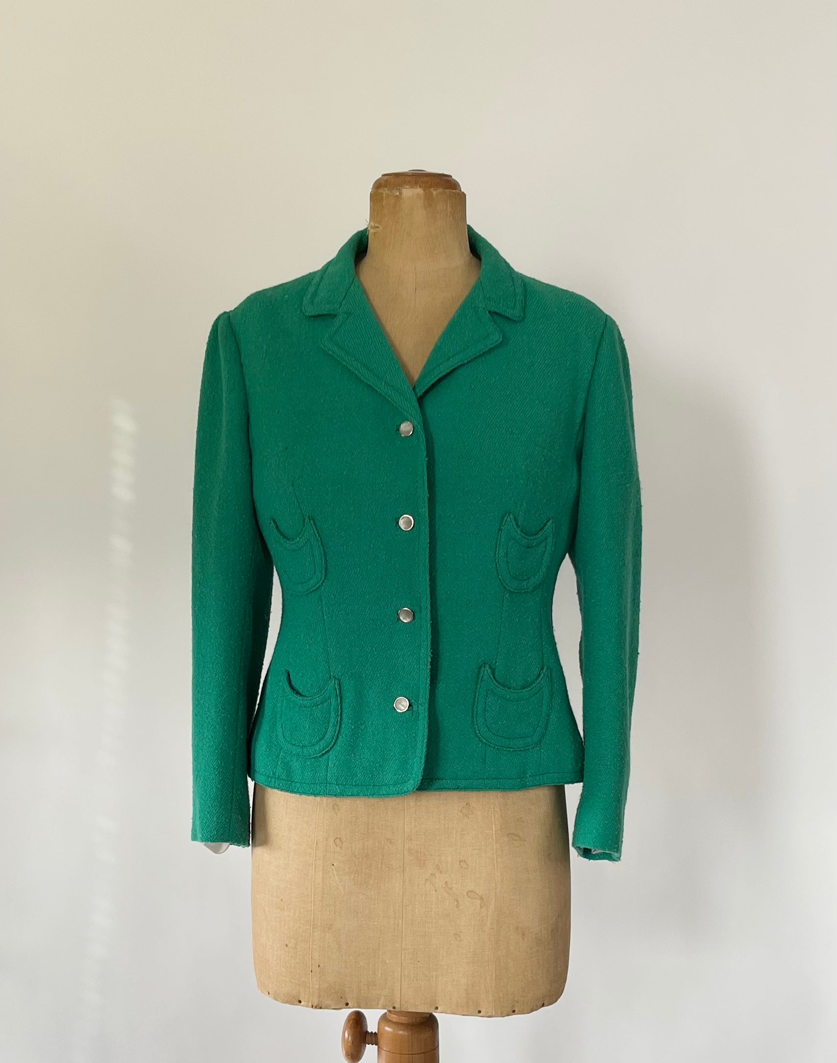 1960s Short Green Wool Blazer Made in France//Size M/L