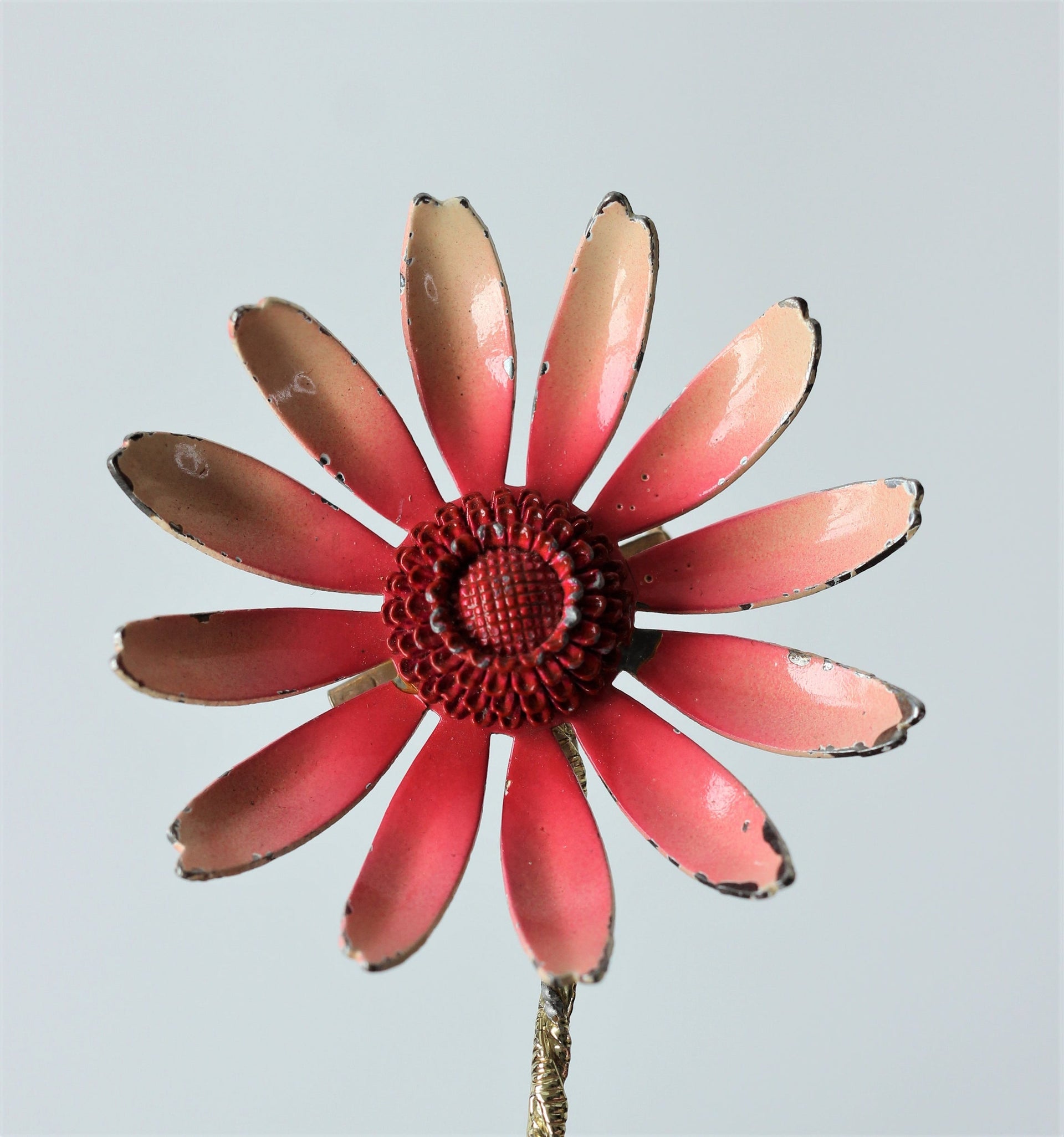1950s Pink Metal Painted Pink Flower Brooch