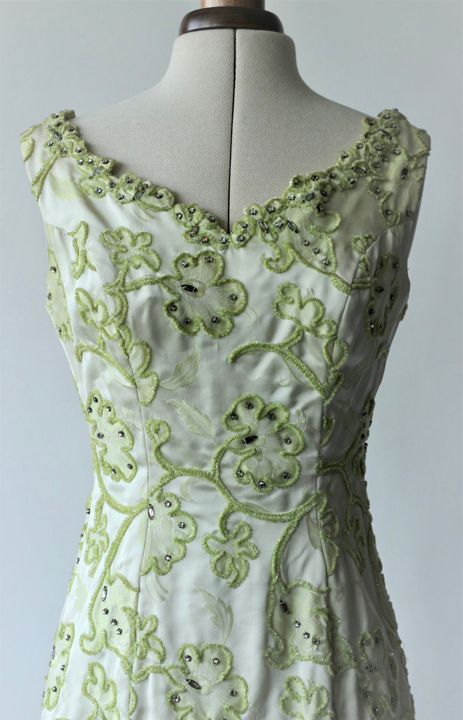 1950s 1960s Designer Green Silk Satin Dress and Coat//Size S/M