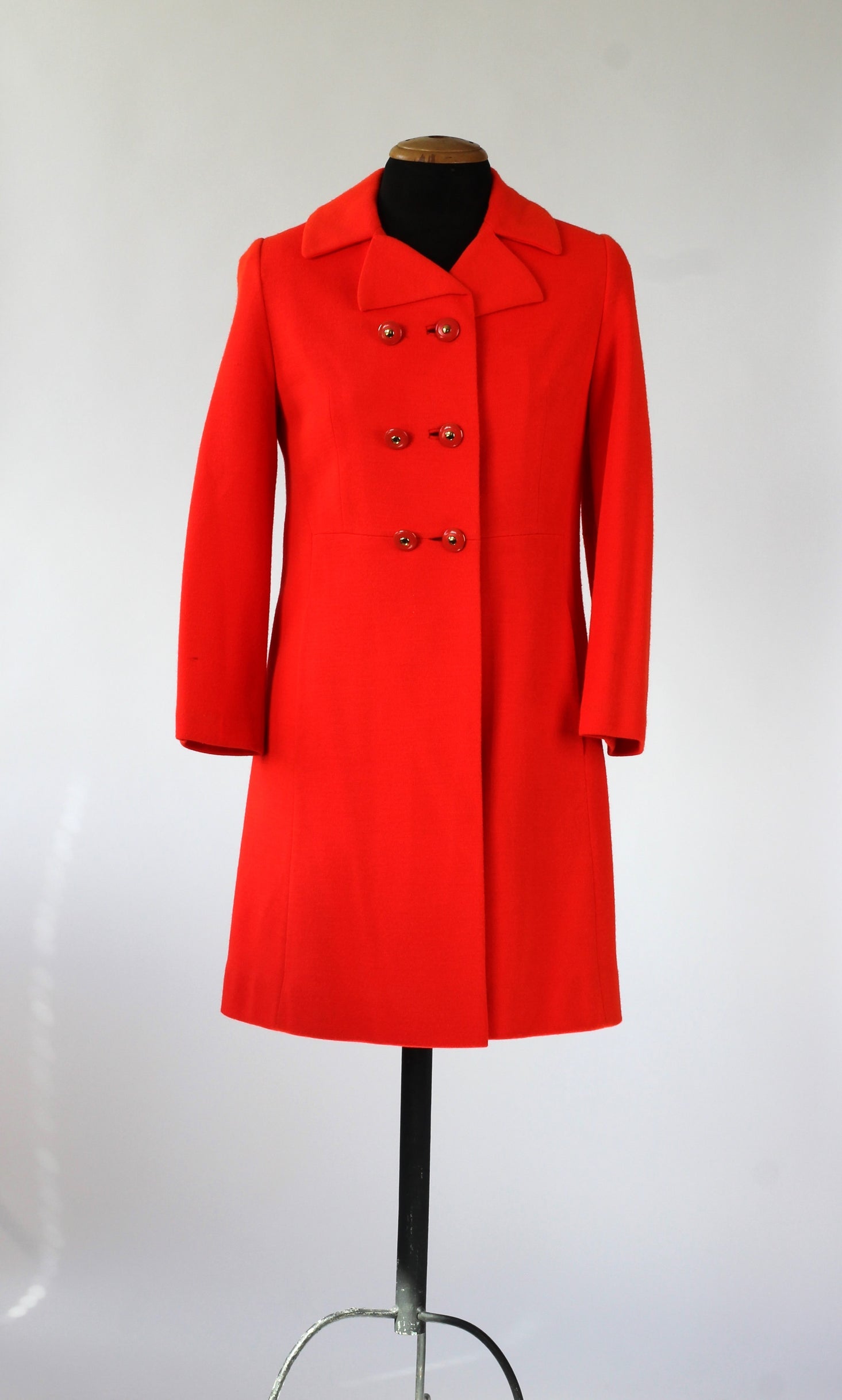 1960s Double Breasted Bright Orange Mod Coat/Red Coat//Size S/M